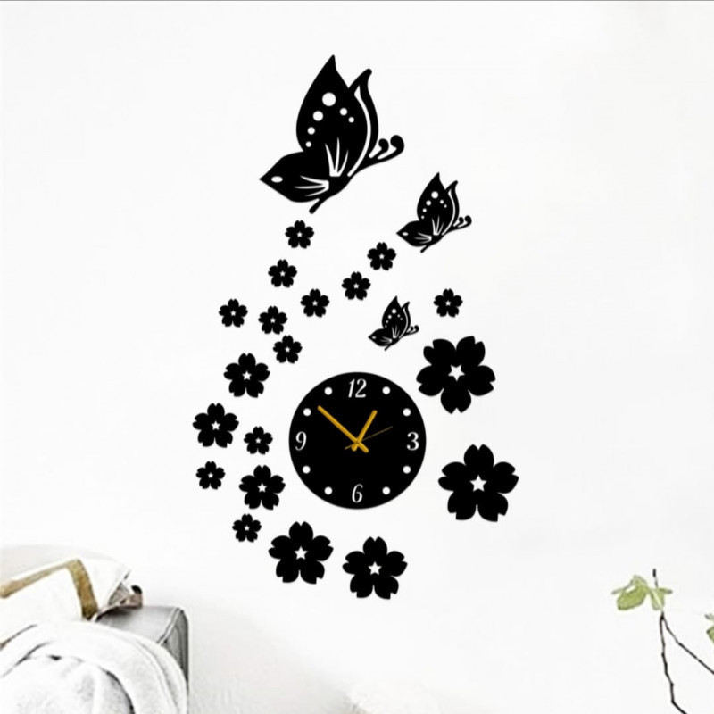 3d Wooden Wall Clock wall décor Flying Birds with Flowers clock Wooden Wall Clock for Home and Offices Self Adhesive