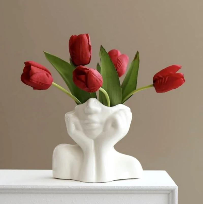 Woman Face Sculpture, Small Nordic Style Modern & Luxury Home Decor Vase, Contemporary Interior Design | Paintora