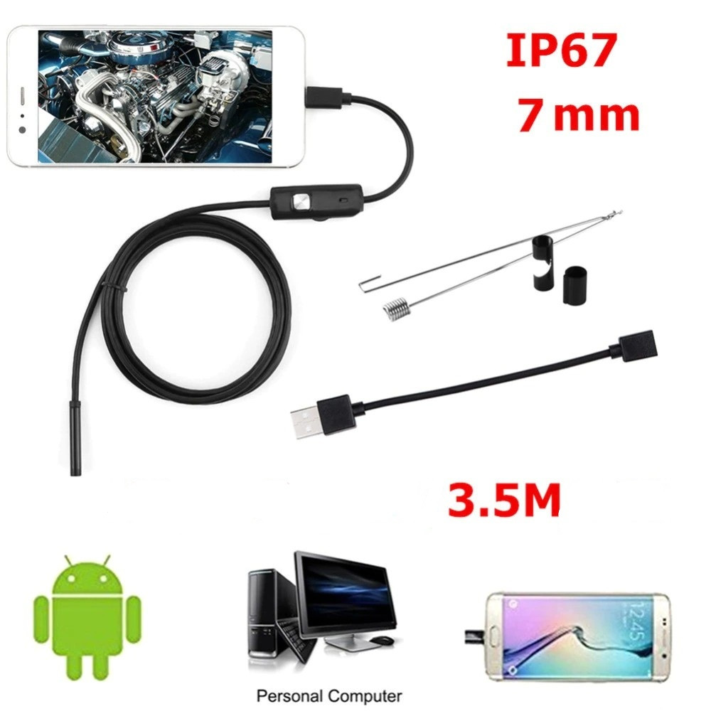 3.5M 7mm Endoscope Camera HD With 6 LED Soft Cable Waterproof Inspection Borescope For Android PC