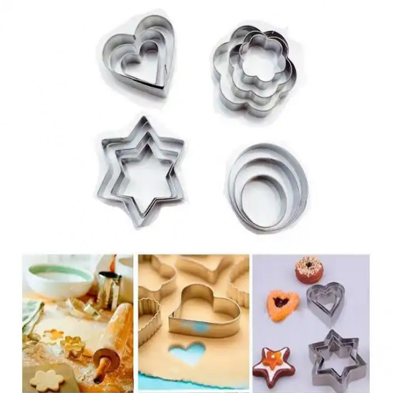 12 Pcs Stainless Steel Cookie 3 Sizes Cutter Set
