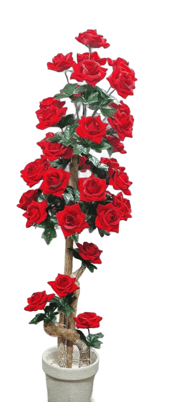 Red Potted Rose Tree Artificial Plant with lifelike green leave