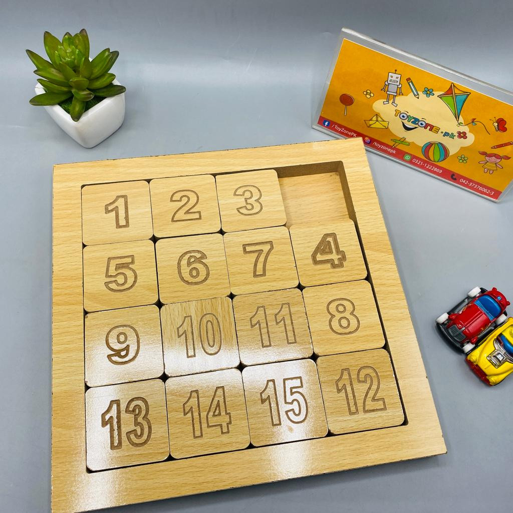 Wooden Fifteen Digit Tiles Moving Puzzle Educational Toy For Kids