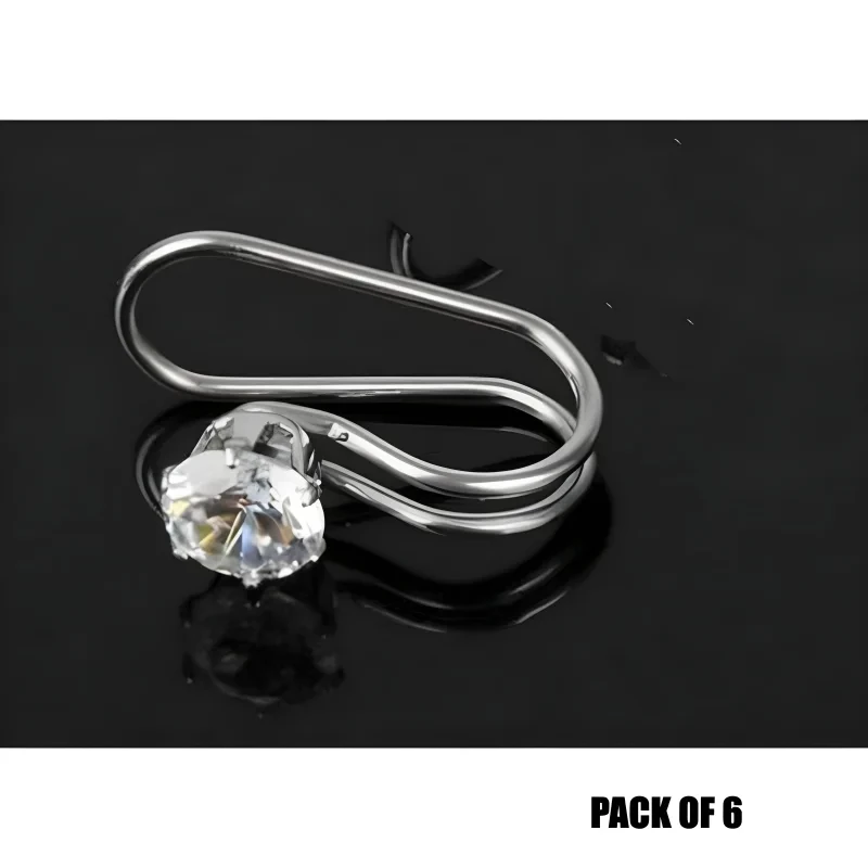 Pack Of 6 Diamond Star Pearl Ear Clips – U Shaped, Single Hammered Earrings