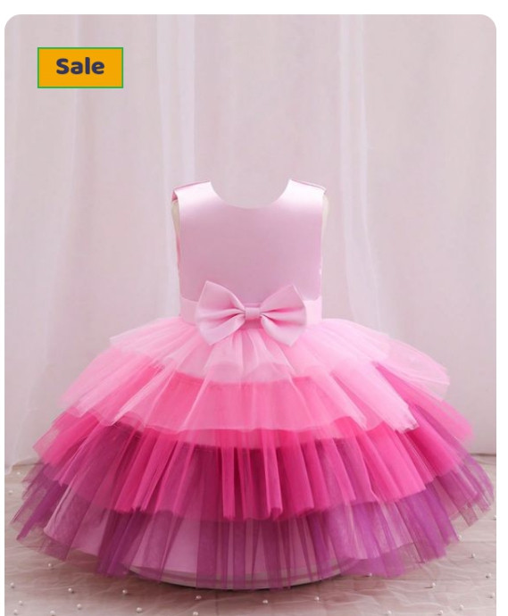 Pink multi layers Bow baby frock