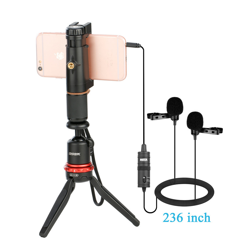 Dual-Head 3.5mm TRRS Condenser Lavalier Microphone PC Mobile Phone