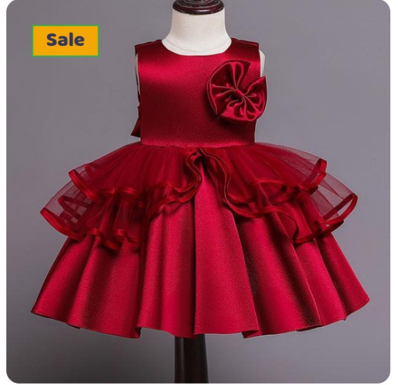 Baby Red silk frock with Net step flares