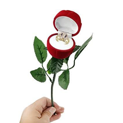 High Grade Flocking Wedding Party Red Rose With Leaf Ring Jewelry Box Ring Display Box
