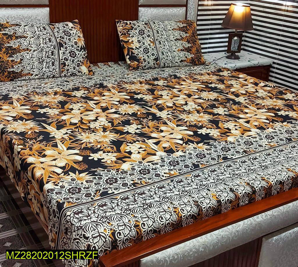 3 Pcs crystal cotton printed double bed sheet