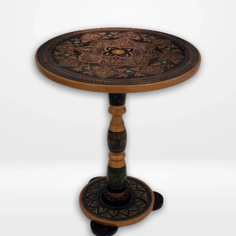 Wooden Handi Craft Table - Black, Turquoise & Golden