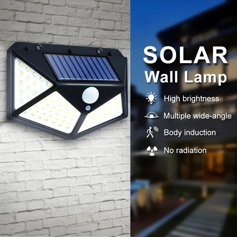 100 LEDs Rechargeable Motion Sensor Solar Interaction Waterproof Wall Lamp