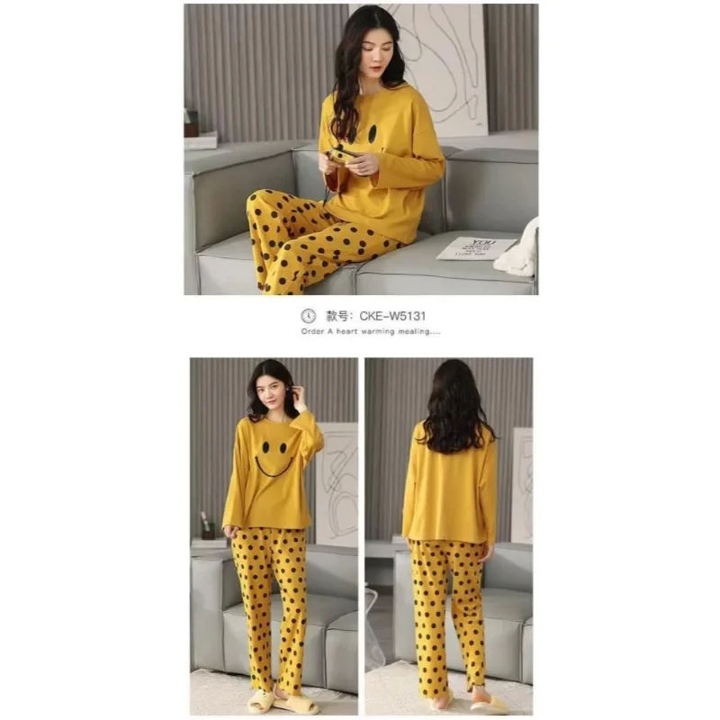 Smiley Face Printed Cotton Night Suit Set Casual Loungewear For Ladies