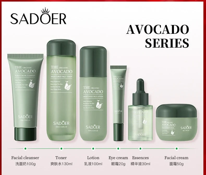 Sadoer Organic Avocado Skin Care Hydrating Tender Smooth Skin Six Pieces Set