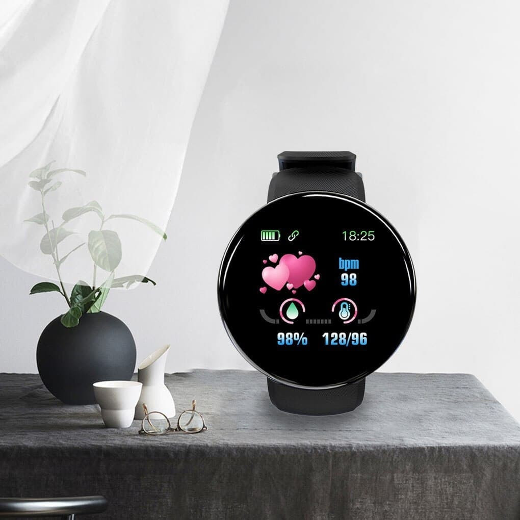 D18 Heart Rate Blood Pressure Smartwatch Color Screen Fitness Tracker Smart Watch IP65 Waterproof