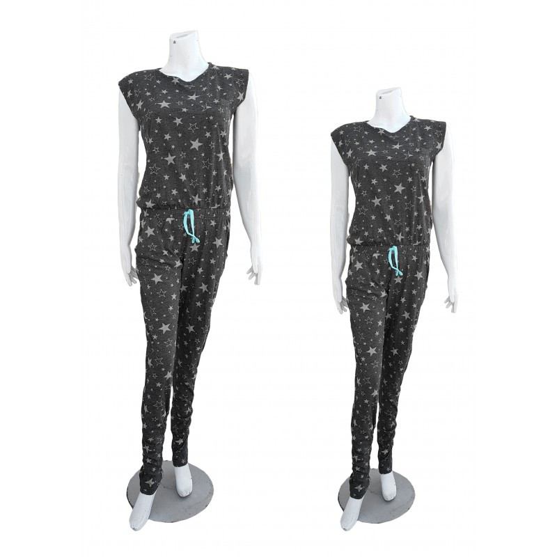 Girls Fashion Dark Grey Color Star Pattern Casual High Quality Jumpsuit