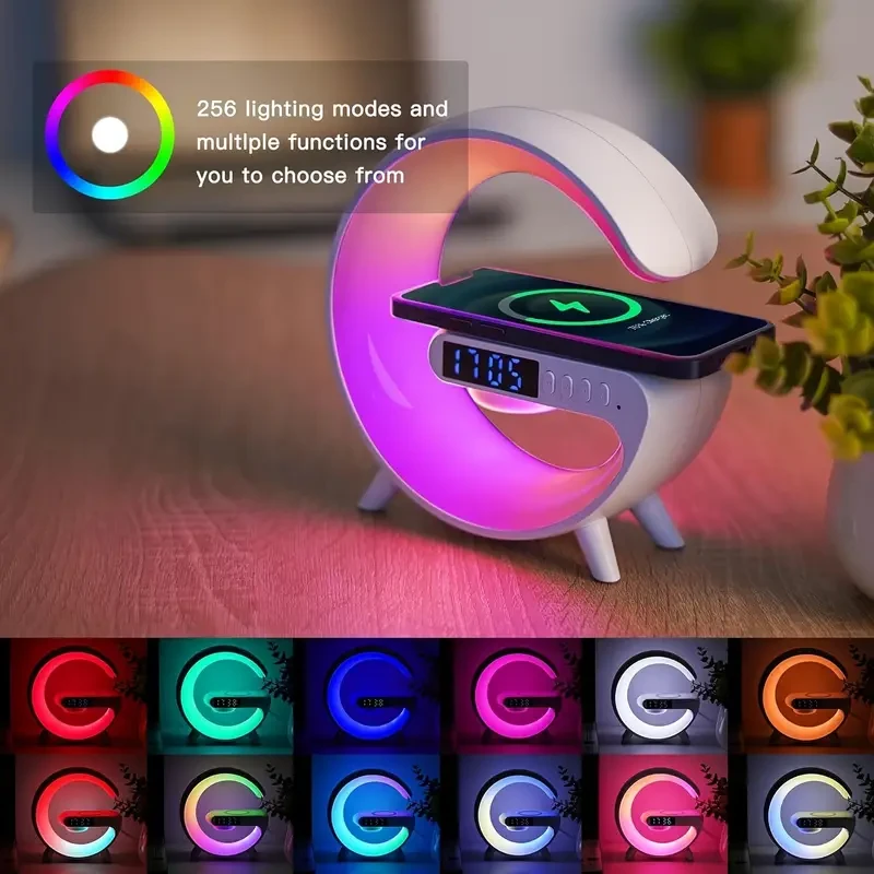 Wireless Sunrise Alarm Clock with Wireless Speaker - RGB Ambient Light, Fast Charging, Rechargeable Lithium-Polymer Battery, Dual Power Mode (USB/Battery), Button Control, Audio Output - Perfect for B