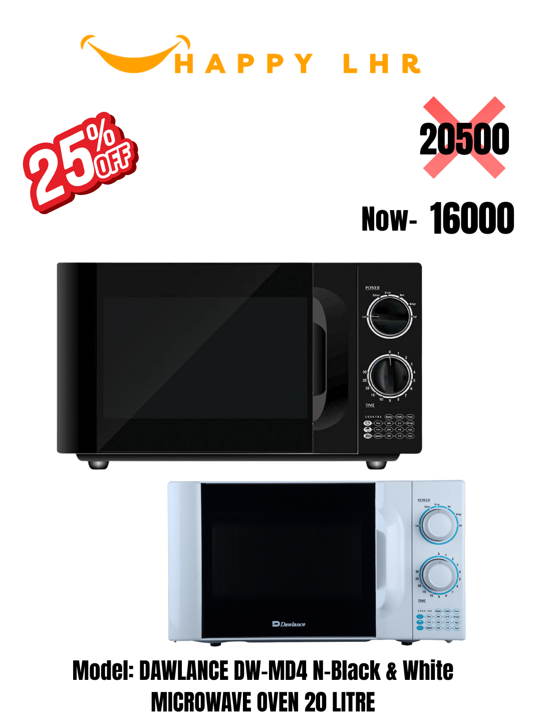 DAWLANCE DW-MD4 N-Black & White MICROWAVE OVEN 20 LITRE