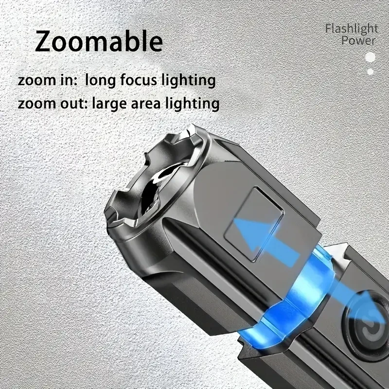 1pc Powerful Zoomable Flashlight, Outdoor Multi-functional Portable Home Small Flashlight, Telescopic Zoom Light