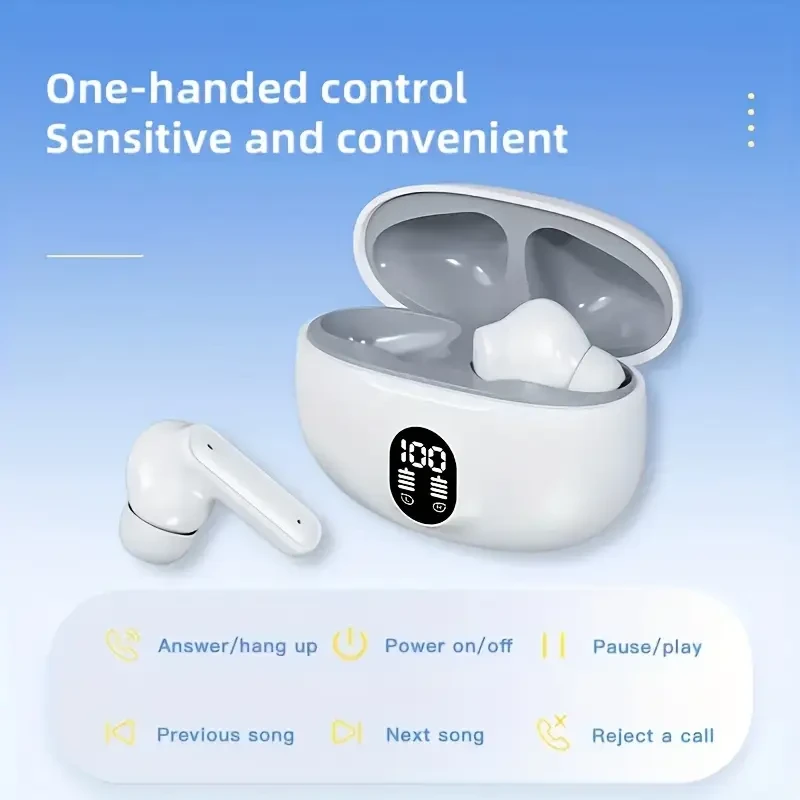 Wireless Earbuds with Hi-Fi HD Stereo Sound, LED Display, Sweat-Resistant Design for Sports/Music/Gaming, Advanced Voice-Cancelling, Rapid USB Charging Case - Touch Control, Wireless In-Ear Headphones