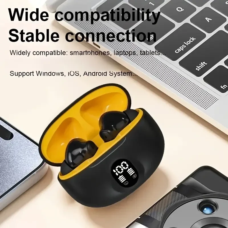 Wireless Earbuds with Hi-Fi HD Stereo Sound, LED Display, Sweat-Resistant Design for Sports/Music/Gaming, Advanced Voice-Cancelling, Rapid USB Charging Case - Touch Control, Wireless In-Ear Headphones