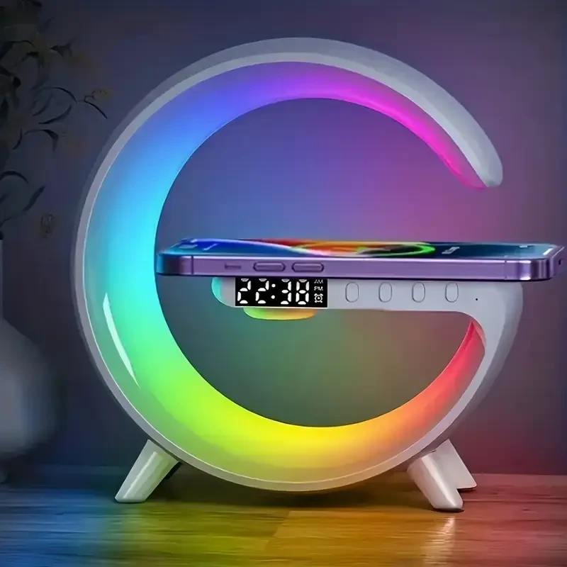 Wireless Sunrise Alarm Clock with Wireless Speaker - RGB Ambient Light, Fast Charging, Rechargeable Lithium-Polymer Battery, Dual Power Mode (USB/Battery), Button Control, Audio Output - Perfect for B